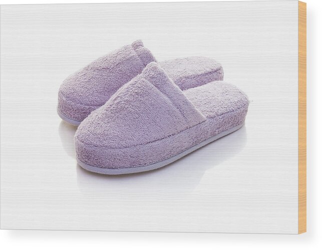 White Background Wood Print featuring the photograph Pink Slippers by Dem10