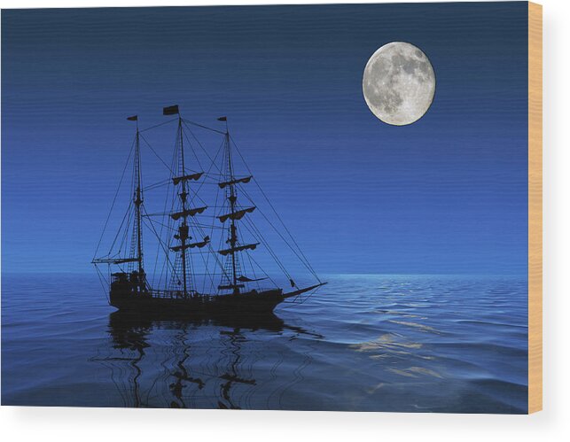 Ship Wood Print featuring the photograph Pirate Ship In The Moonlight by Shane Bechler