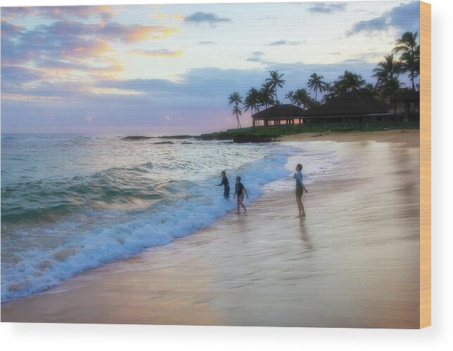 Poipu Beach Wood Print featuring the photograph Playing on Poipu Beach by Robert Carter
