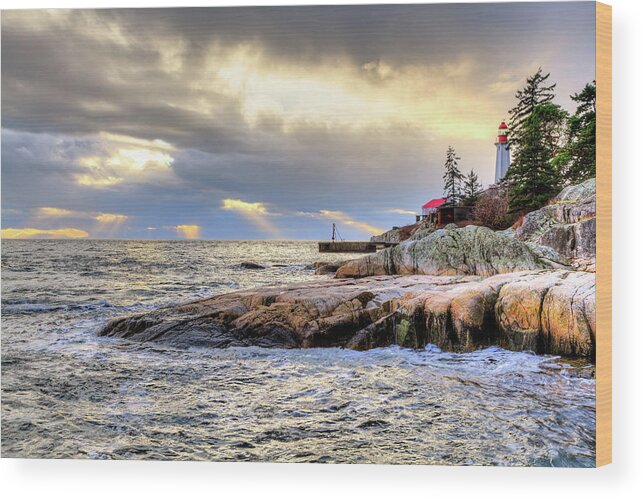 Lighthouse Park Wood Print featuring the photograph Point Atkinson Lighthouse at Dusk by HawkEye Media