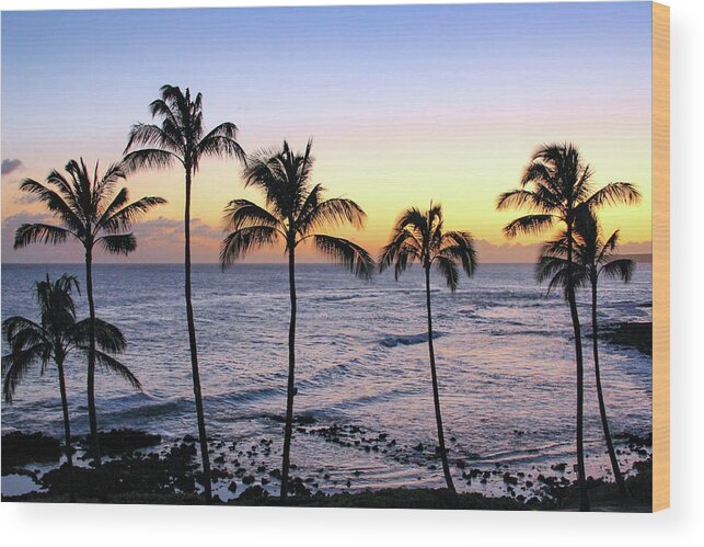 Hawaii Wood Print featuring the photograph Poipu Palms at Sunset by Robert Carter