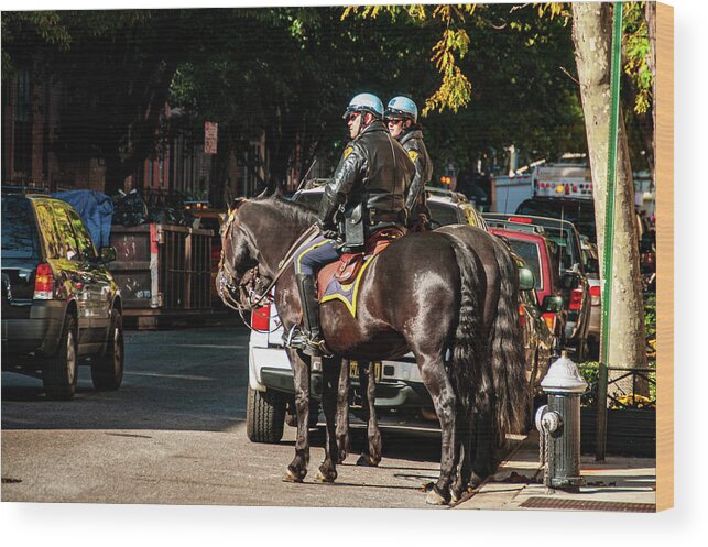Chelsea Wood Print featuring the photograph Police on Horse Back in NYC by Louis Dallara