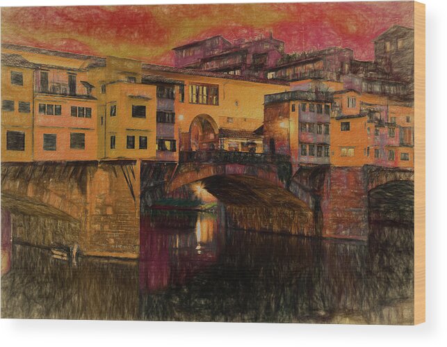 Ponte Vecchio Wood Print featuring the digital art Ponte Vecchio #2 by Phil Dyer