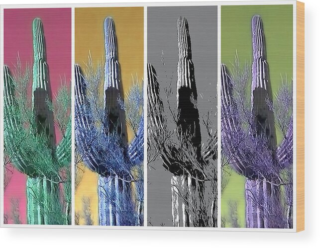 Arizona Wood Print featuring the photograph Pop Saguaro Cactus by Judy Kennedy