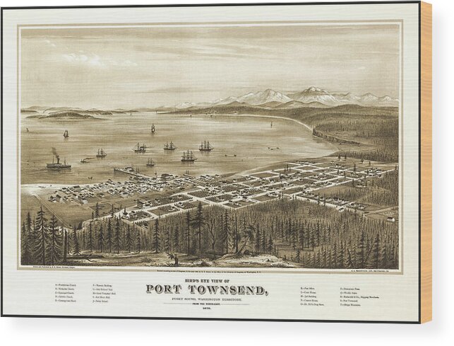 Washington Map Wood Print featuring the photograph Port Townsend Washington Vintage Map Aerial View 1878 by Carol Japp