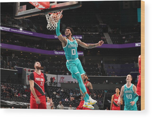 Miles Bridges Wood Print featuring the photograph Portland Trail Blazers v Charlotte Hornets by Kent Smith
