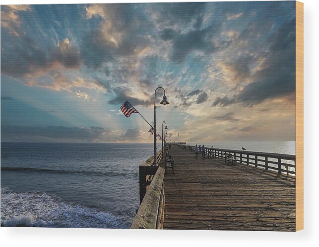 Sea Wood Print featuring the photograph Powerful Clouds Over Ventura Pier by Marcus Jones