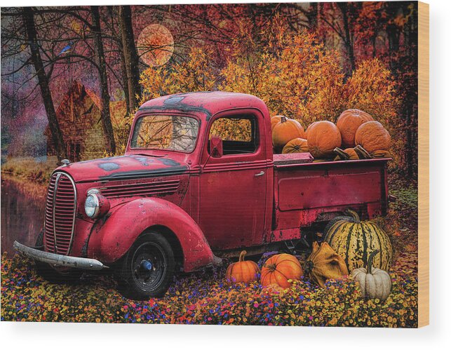 Truck Wood Print featuring the photograph Pumpkin Truck on Halloween by Debra and Dave Vanderlaan