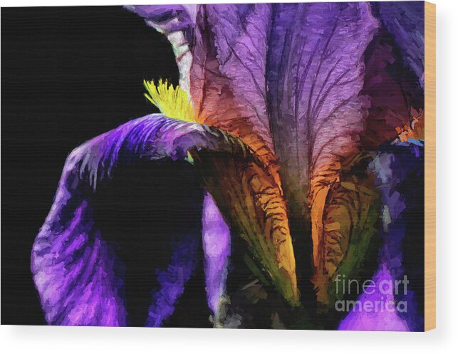 Flower Wood Print featuring the digital art Purple Iris by Lois Bryan