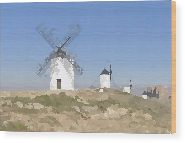 Richard Reeve Wood Print featuring the digital art Quixote Giants by Richard Reeve
