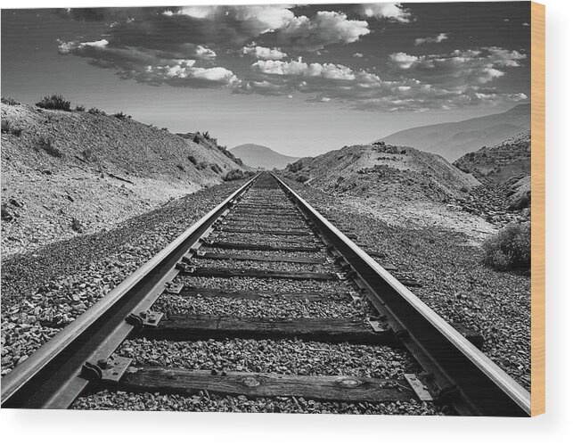 Gold Hill Wood Print featuring the photograph Rail to Infinity Black and White by Ron Long Ltd Photography