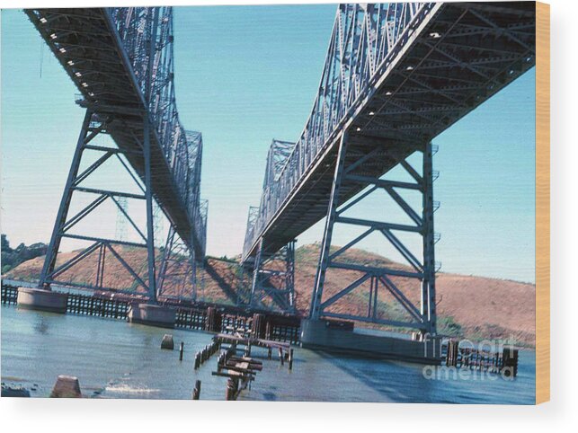 Train Wood Print featuring the photograph VINTAGE RAILROAD - Carquinez, CA Railroad Bridge by John and Sheri Cockrell
