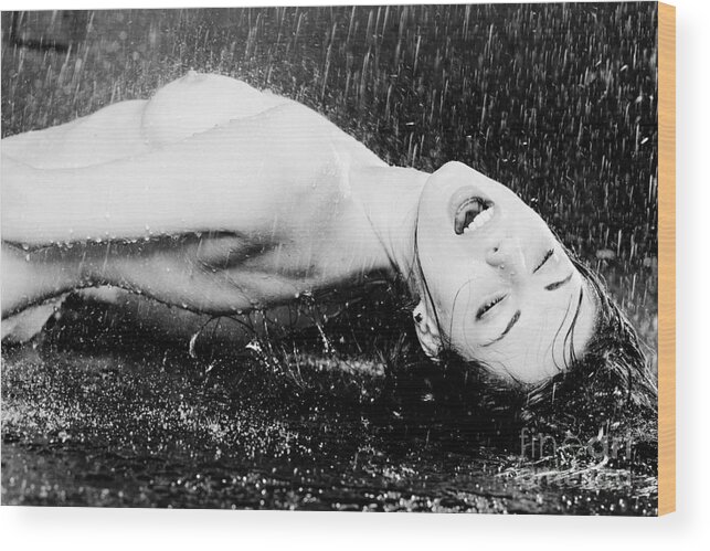 Woman Wood Print featuring the photograph Rain by Eugene Volkov