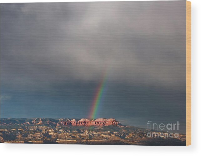 Dave Welling Wood Print featuring the photograph Rainbow Over Hoodoos Bryce Canyon National Park Utah by Dave Welling