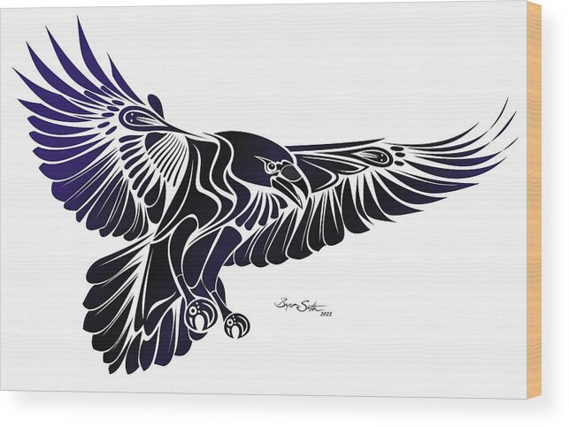 Raven Wood Print featuring the digital art Raven Flight by Bryan Smith