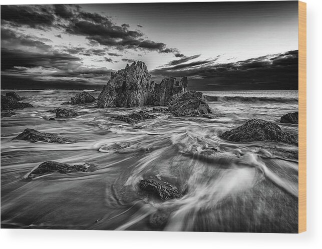 Marginal Way Wood Print featuring the photograph Receding Tide in Ogunquit Black and White by Rick Berk