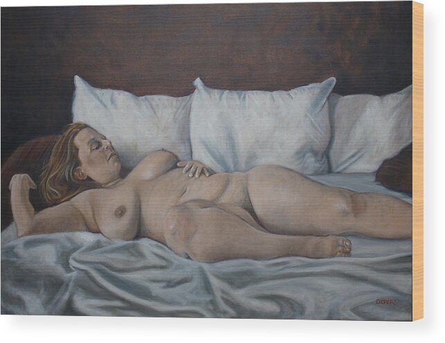 Reclining Wood Print featuring the painting Reclining Nude by Todd Cooper