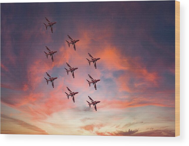 Eastbourne International Airshow Wood Print featuring the photograph Red Arrows over Eastbourne by Andrew Lalchan