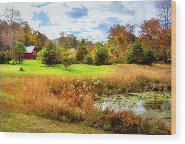 Barns Wood Print featuring the photograph Red Barn at the Pond by Debra and Dave Vanderlaan