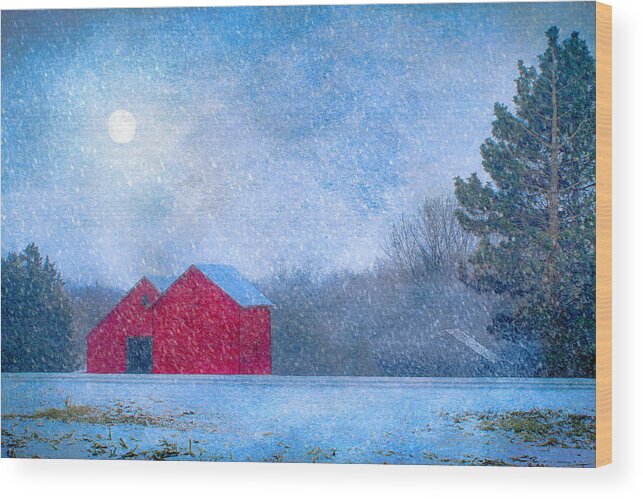 Red Barns Wood Print featuring the photograph Red Barns in the Moonlight by Nikolyn McDonald