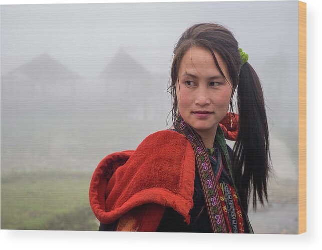 Black Wood Print featuring the photograph Red Hmong Lady by Arj Munoz