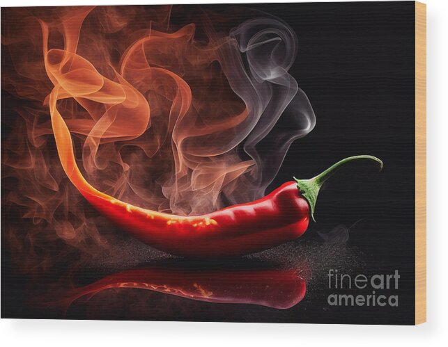 Chili Wood Print featuring the mixed media Red Hot Chili Pepper by Binka Kirova