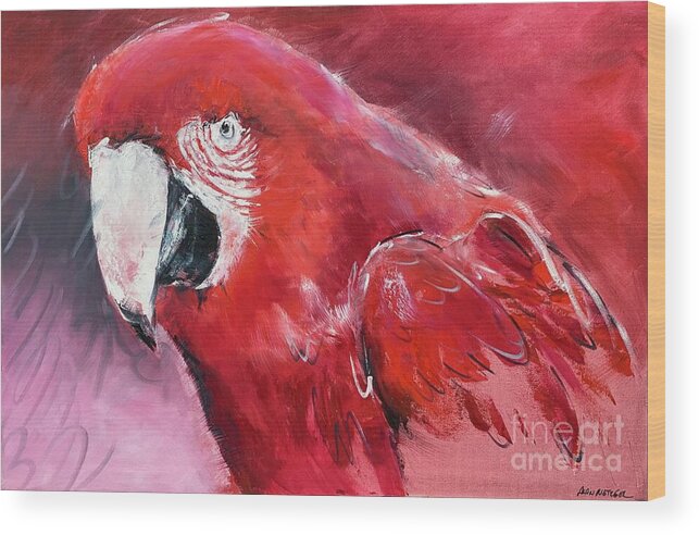 Parrot Wood Print featuring the painting Red Parrot by Alan Metzger
