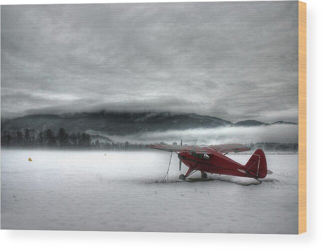 Cloud Wood Print featuring the photograph Red Plane in a Monochrome World by Wayne King