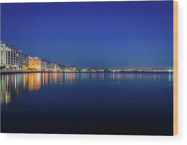 Thessaloniki Wood Print featuring the photograph Reflection of Thessaloniki city centre by Alexios Ntounas