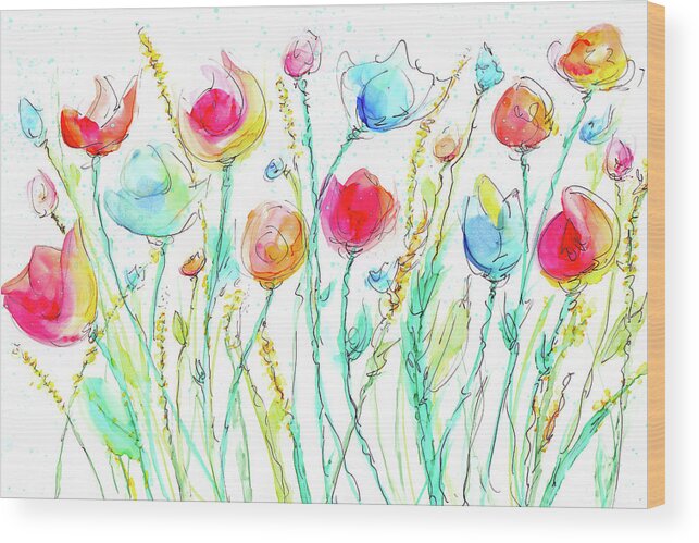 Flower Wood Print featuring the painting Rejoicing by Kimberly Deene Langlois