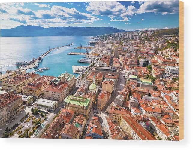 Rijeka Wood Print featuring the photograph Rijeka city center and waterfront aerial view by Brch Photography