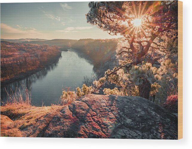 Arkansas Wood Print featuring the photograph Rising Sun Over From The Edge Of City Rock Bluff by Gregory Ballos