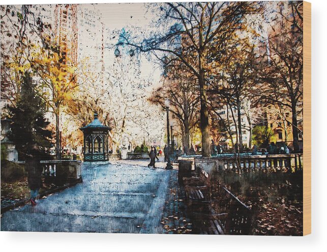 Philadelphia Wood Print featuring the painting Rittenhouse Square, Philadelphia - 04 by AM FineArtPrints