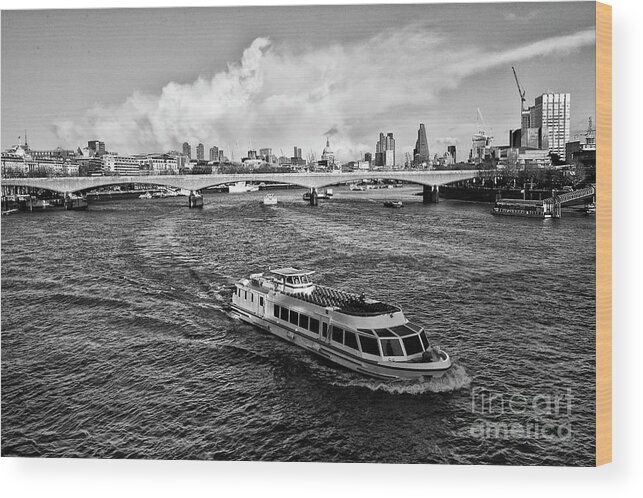 Boat;boats;travel;sea;harbour;uk;united Kingdom;britain;great Britain;gb;england;london;thames;river;river Boat;city Wood Print featuring the photograph River boat on the Thames by Ant Smith