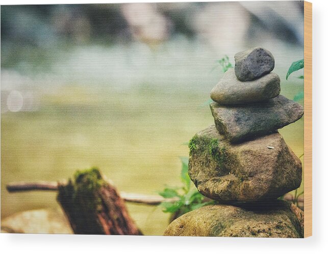 Photo Wood Print featuring the photograph Riverside Cairn by Evan Foster