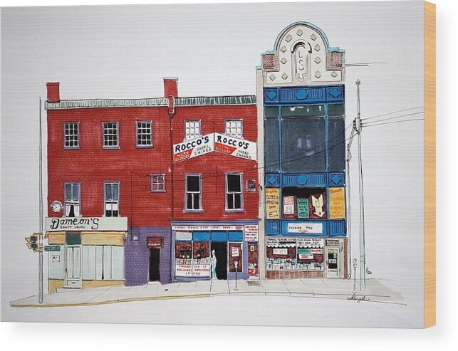 Wilmington Delaware Street Scene Wood Print featuring the painting Rocco's by William Renzulli