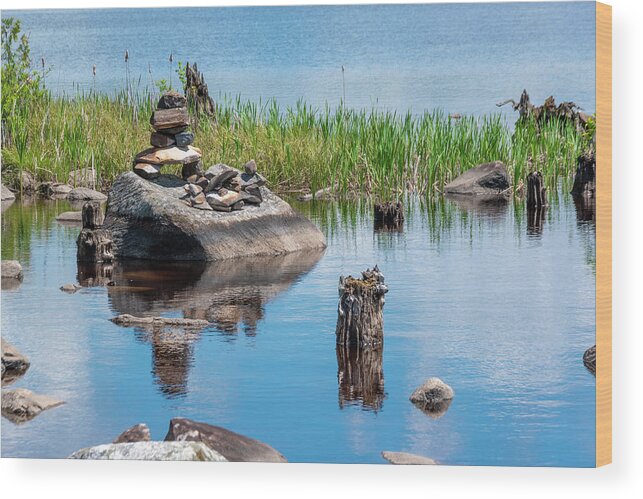 Ottawa River Wood Print featuring the photograph Rock Pile on the Ottawa River, Ontario by John Twynam