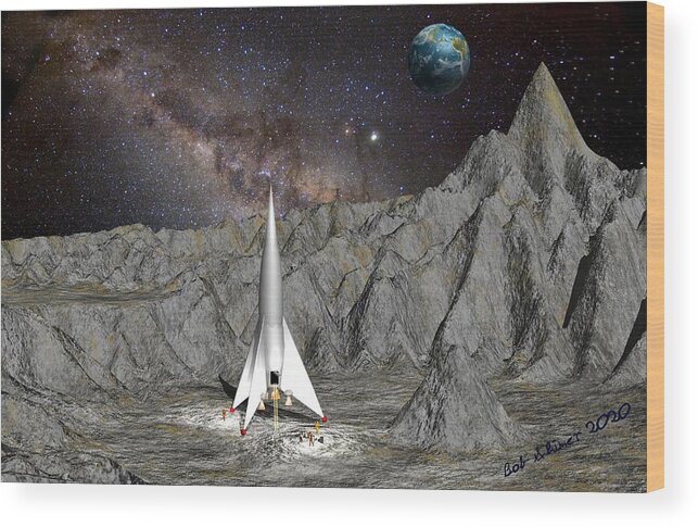 Vintage Digital Rocket Spaceship Scifi Exploration Wood Print featuring the digital art Rocket Ship by Bob Shimer