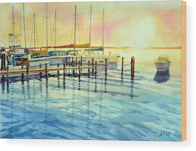 Boats Wood Print featuring the painting Roll away the night by Mick Williams