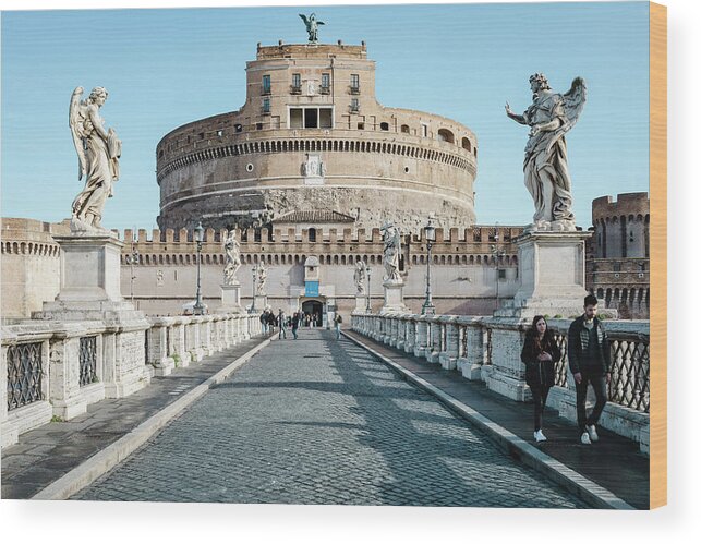 Archangel Wood Print featuring the photograph Rome and The Castel Sant'Angelo early in the morning by Benoit Bruchez