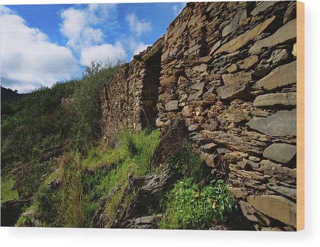 Alentejo Wood Print featuring the photograph Ruins of a schist cottage in Alentejo by Angelo DeVal