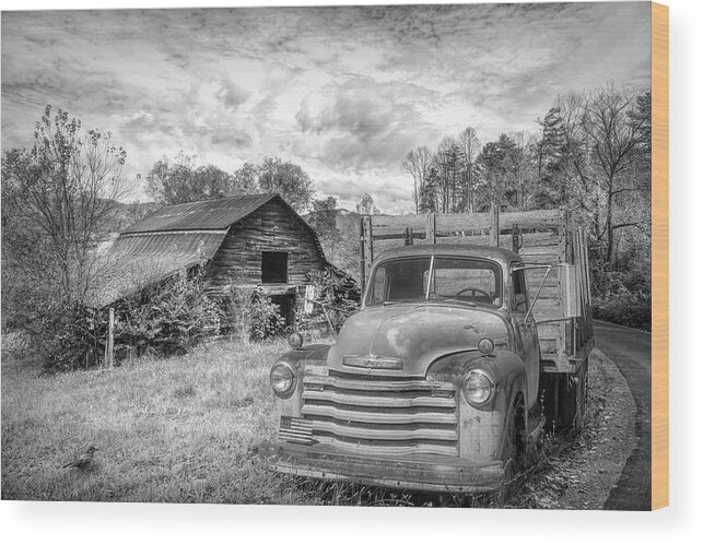 Andrews Wood Print featuring the photograph Rusty Big Truck Black and White by Debra and Dave Vanderlaan