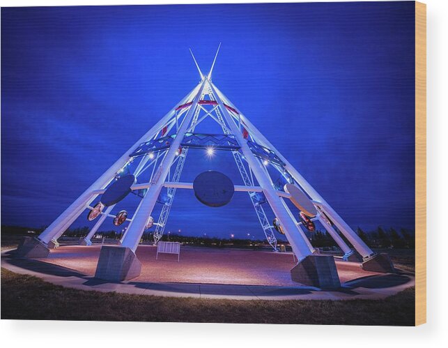 Teepee Wood Print featuring the photograph Saamis Teepee at Dusk by Darcy Dietrich