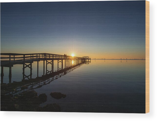 Safety Harbor Wood Print featuring the photograph Safety Harbor Pier Sunrise 2 by Joe Leone