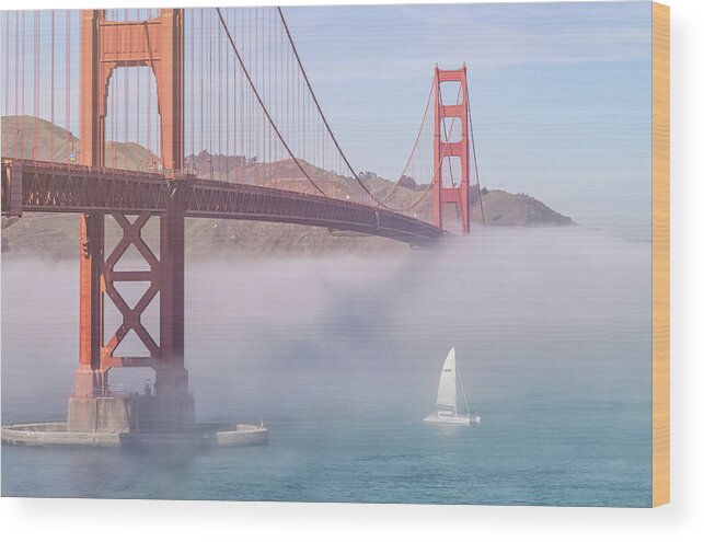Golden Gate Bridge Wood Print featuring the photograph Sailboat At The Gate by Jonathan Nguyen