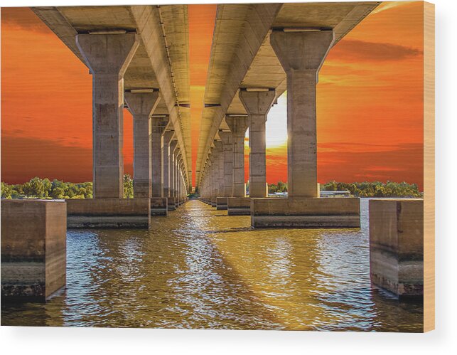 Sailboat Bridge Wood Print featuring the photograph Sailboat Bridge at Sunset by David Wagenblatt