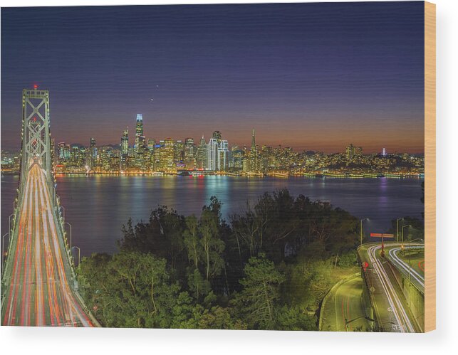 Bay Area Wood Print featuring the photograph San Francisco Bay Bridge Nightscape by Scott McGuire