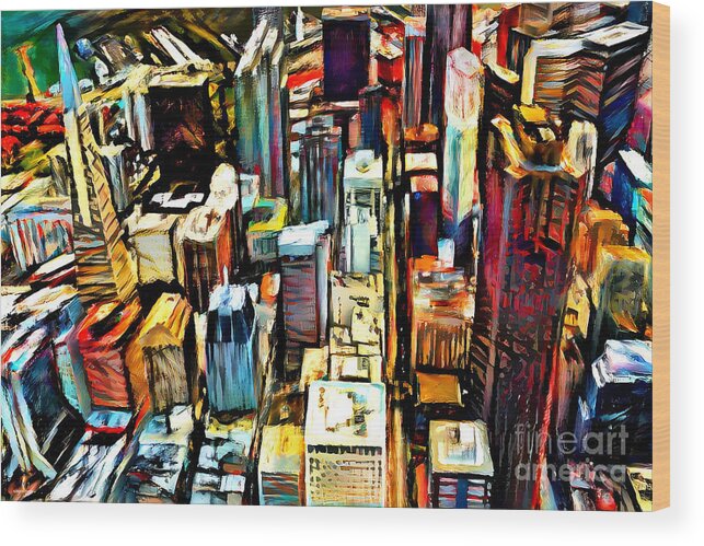 Wingsdomain Wood Print featuring the mixed media San Francisco City By The Bay In Brutalist Contemporary Abstract 20220622 v2 by Wingsdomain Art and Photography