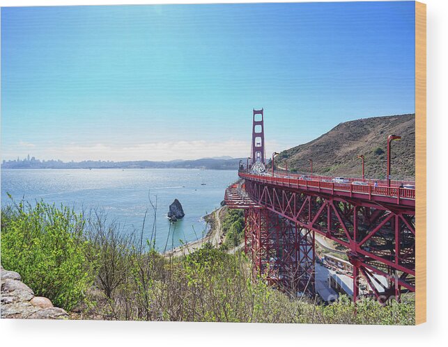 Wingsdomain Wood Print featuring the photograph San Francisco Golden Gate Bridge Viewed From Marin County Side DSC7074a by Wingsdomain Art and Photography