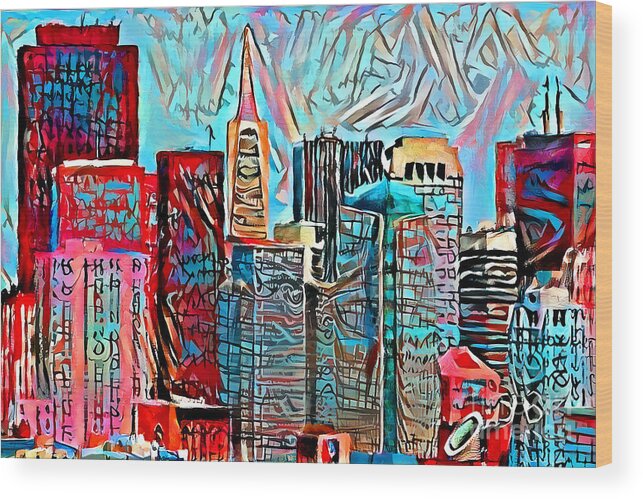 Wingsdomain Wood Print featuring the photograph San Francisco Skyline in Primitive Brutalism 20210109 by Wingsdomain Art and Photography